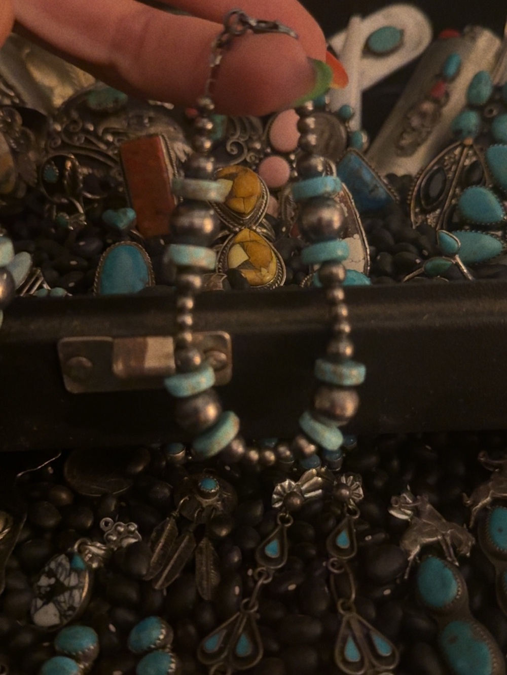 Native Turquoise and Silver Beaded Bracelet
